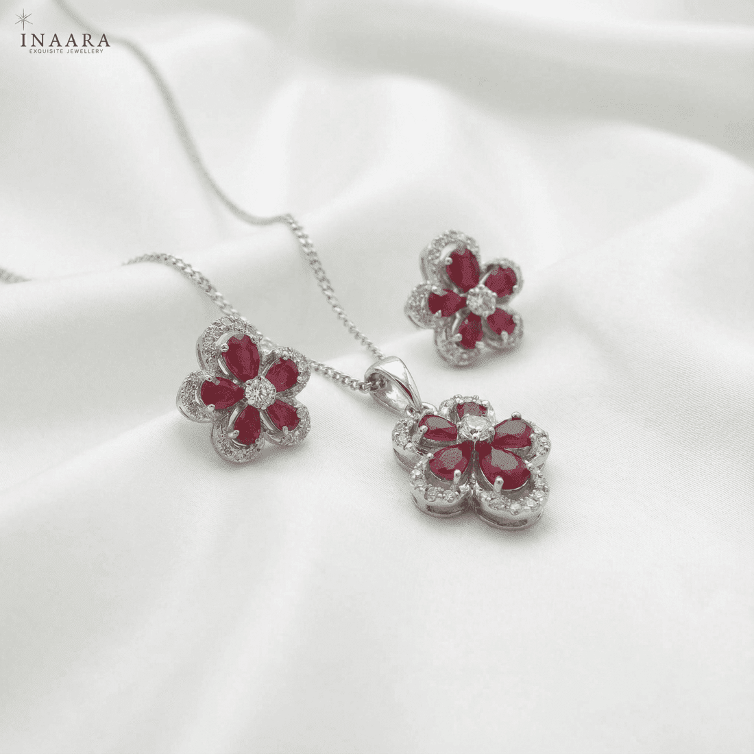 Ruby Bloom Pendant Set
