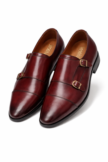 2011-Burgundy Cow Leather Formal Double Monk Style - DeVogue