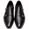 2011-Mild Black Cow Leather Formal Double Monk Style