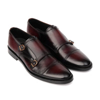 2011-Patina Blood colour Cow Leather Formal Double Monk Style - DeVogue