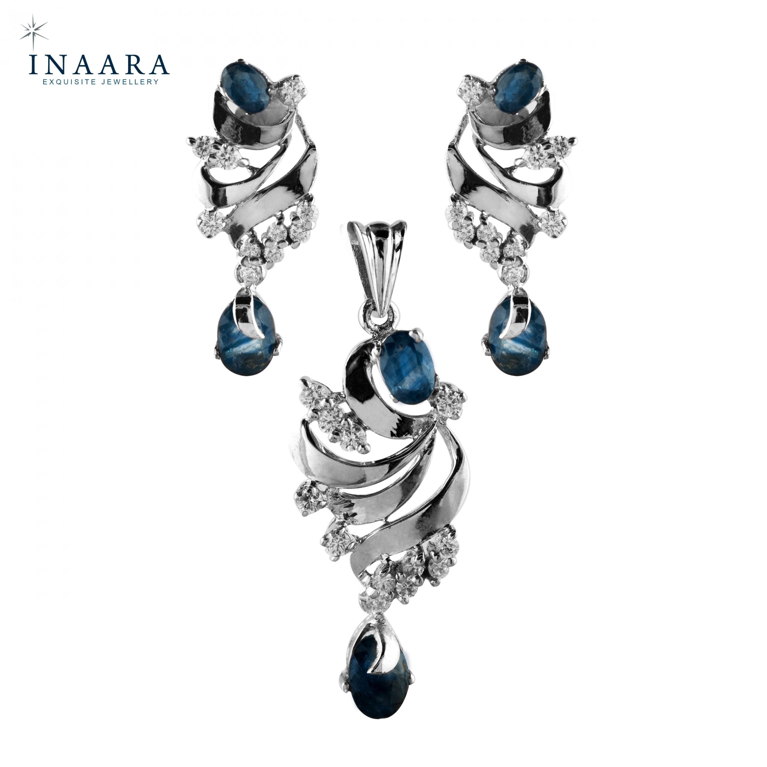 Blue Sapphire Lines Pendant Set