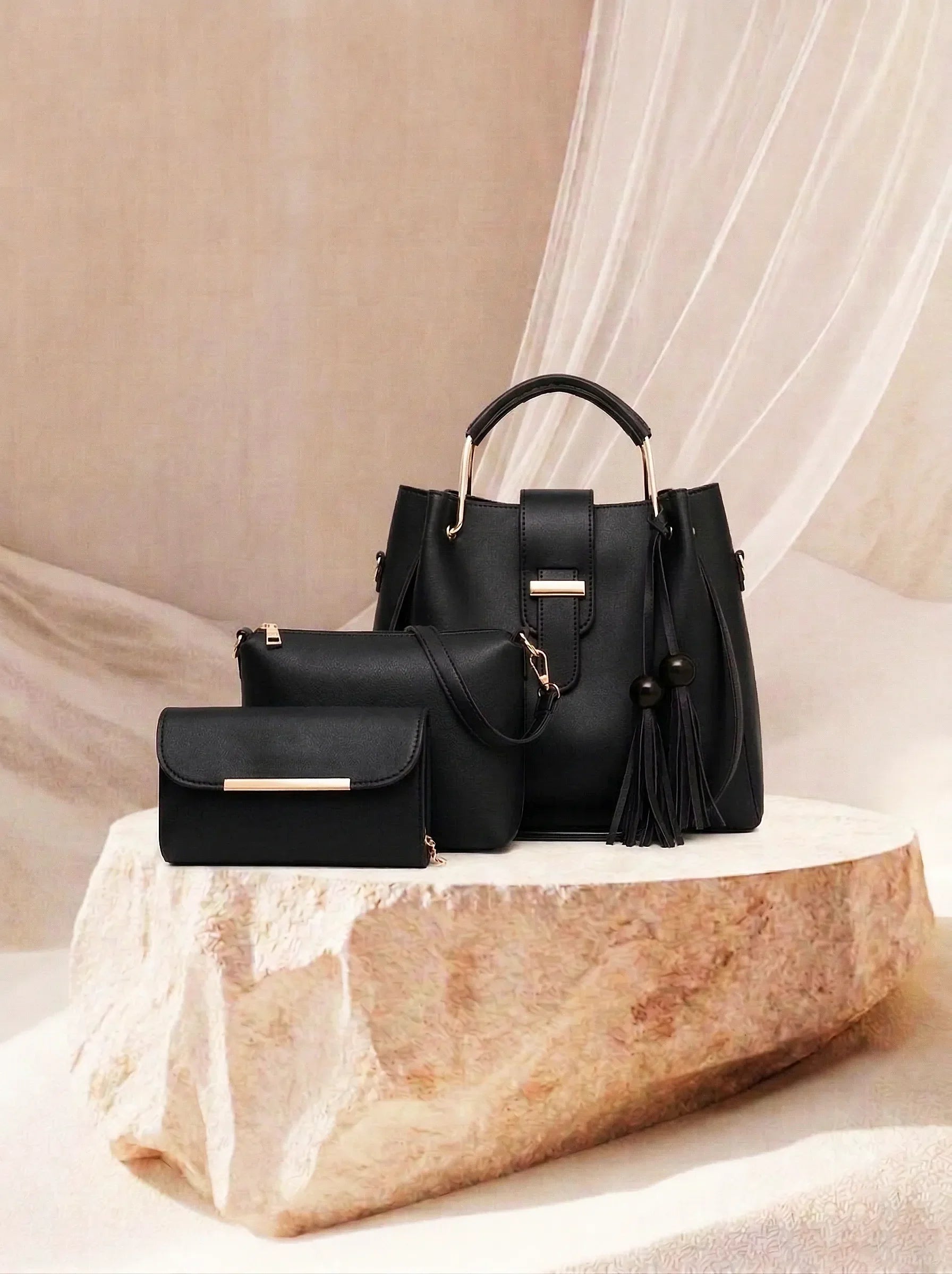 Alexa 3 Pcs Black women's crossbody bag in black by Bag X