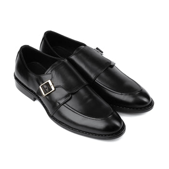 7011-Black Rubber Sole Cow Leather Formal - DeVogue