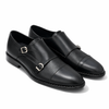 Sku:2011-Black Rubber Sole Cow Leather Formal Double Monk Style
