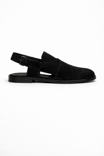 CL-04 Black Suede Peshawari Chappal - DeVogue