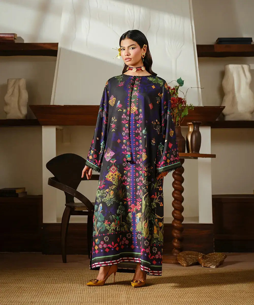 Printed Silk Lawn Kaftaan - Kross Kulture 