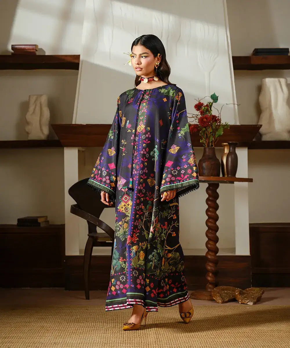 Printed Silk Lawn Kaftaan - Kross Kulture 