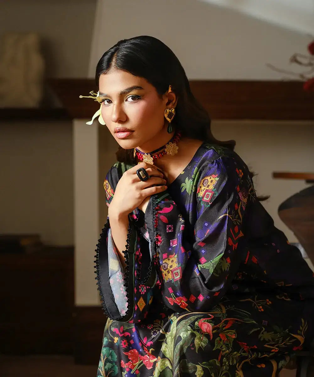 Printed Silk Lawn Kaftaan - Kross Kulture 