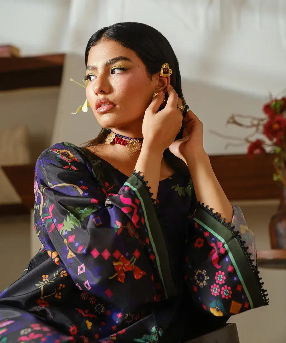 Printed Silk Lawn Kaftaan - Kross Kulture 