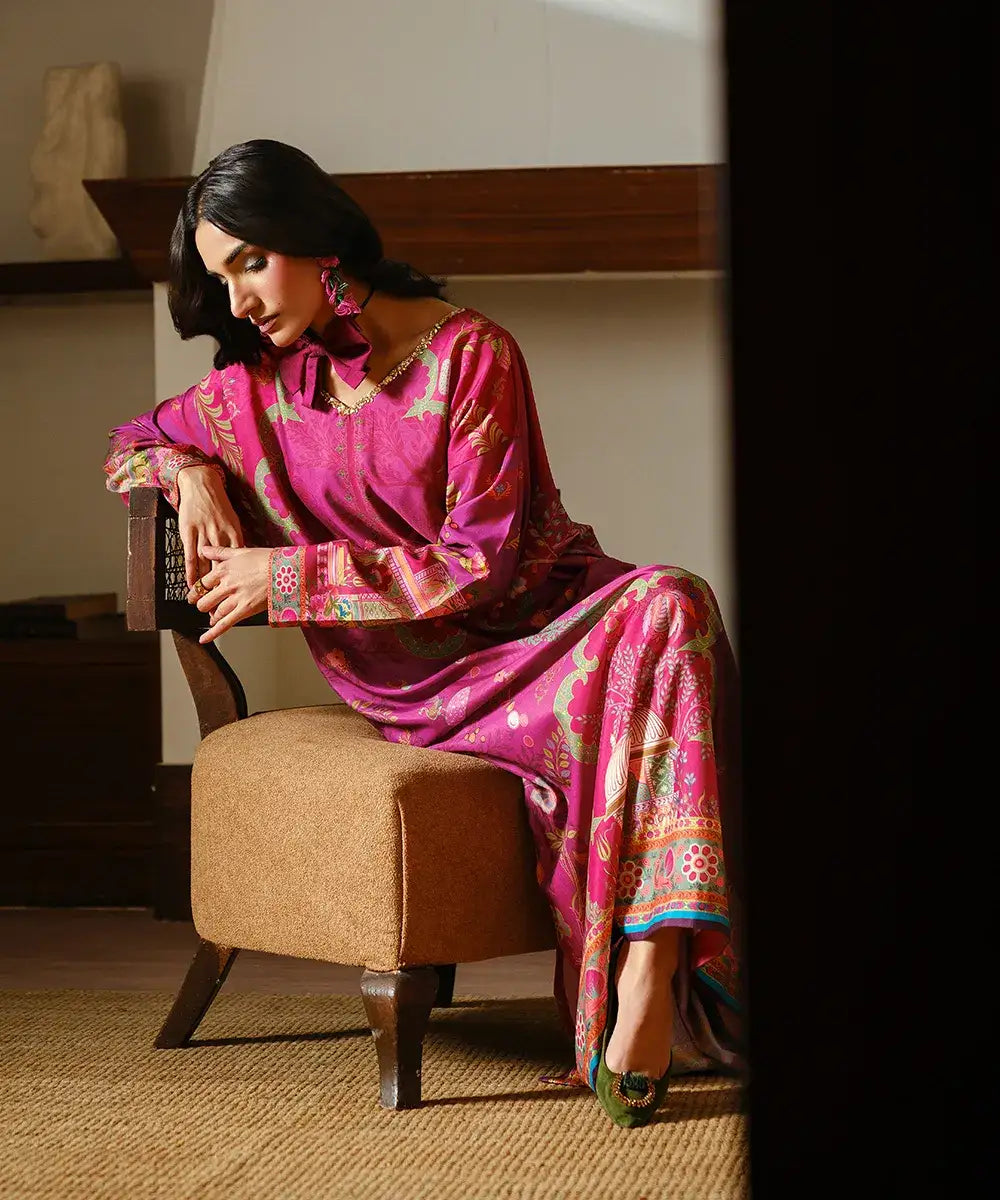 Printed Silk Lawn Kaftaan - Kross Kulture 