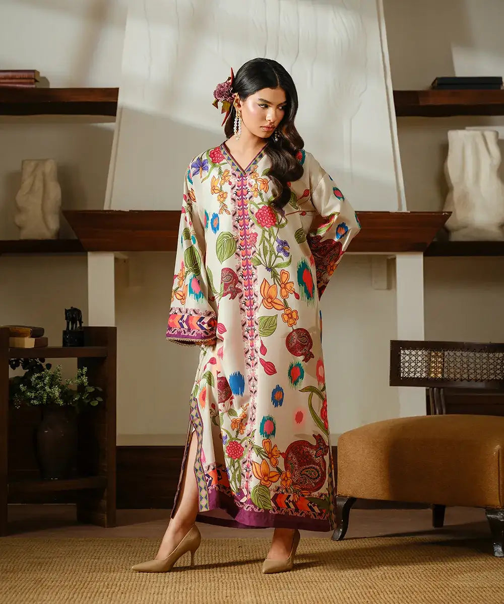 Printed Silk Lawn Kaftaan - Kross Kulture 