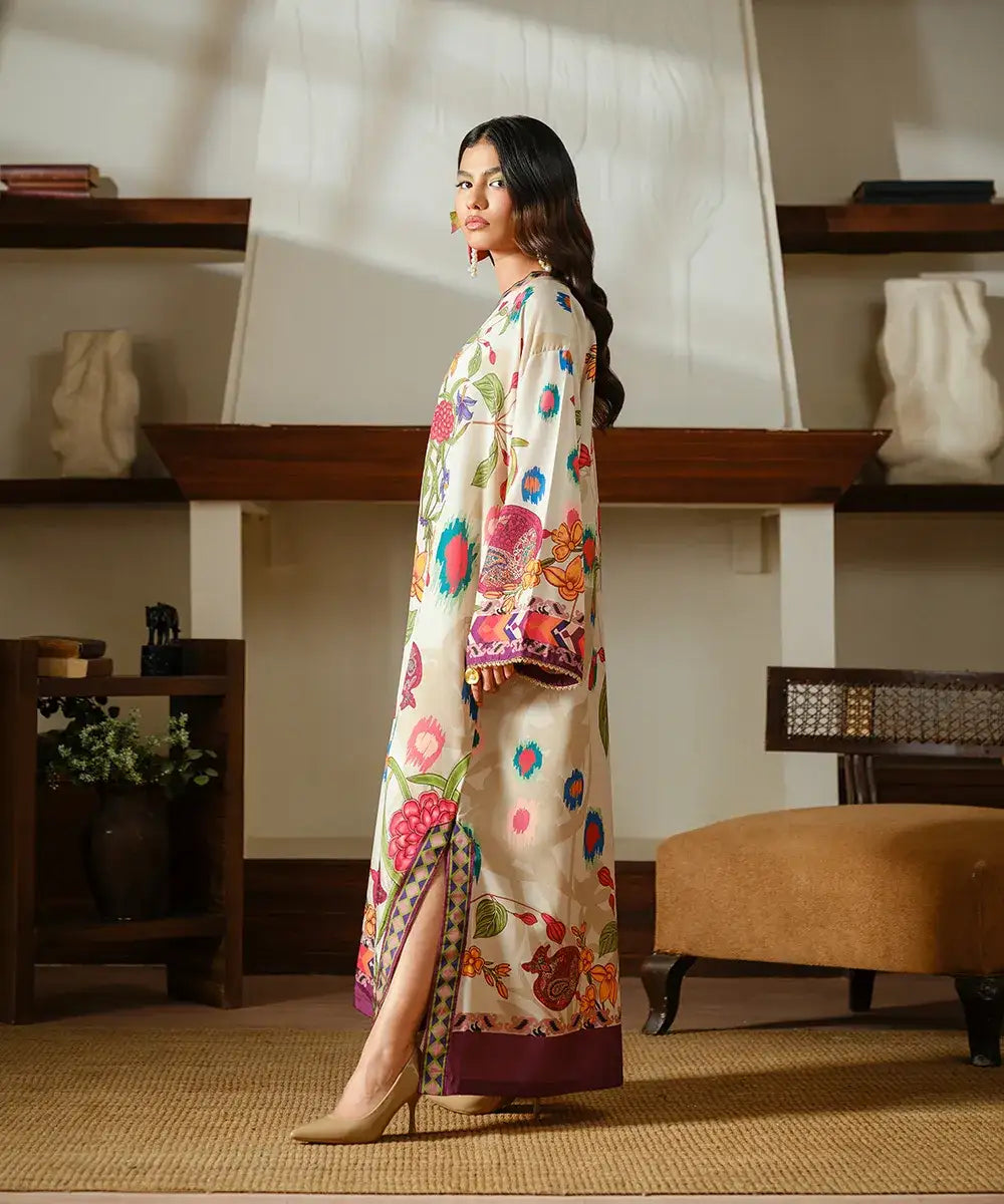 Printed Silk Lawn Kaftaan - Kross Kulture 