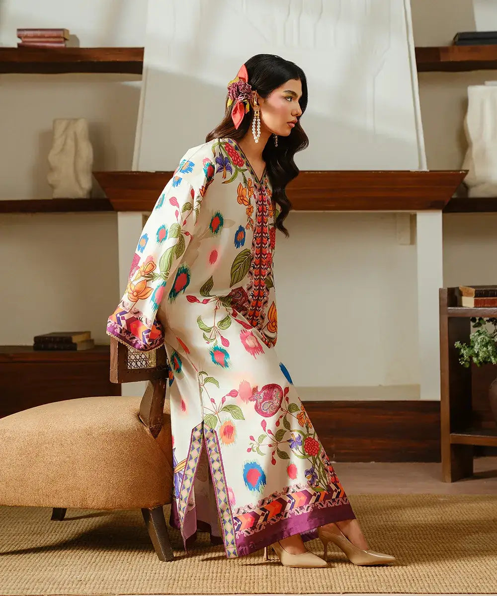 Printed Silk Lawn Kaftaan - Kross Kulture 