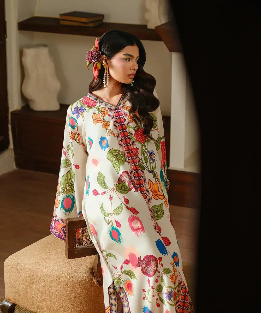 Printed Silk Lawn Kaftaan - Kross Kulture 