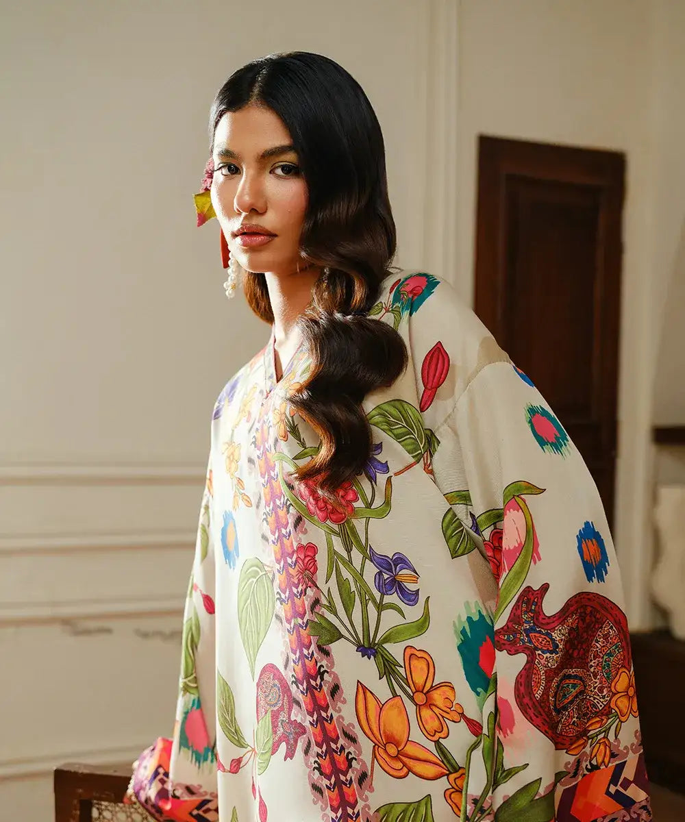 Printed Silk Lawn Kaftaan - Kross Kulture 