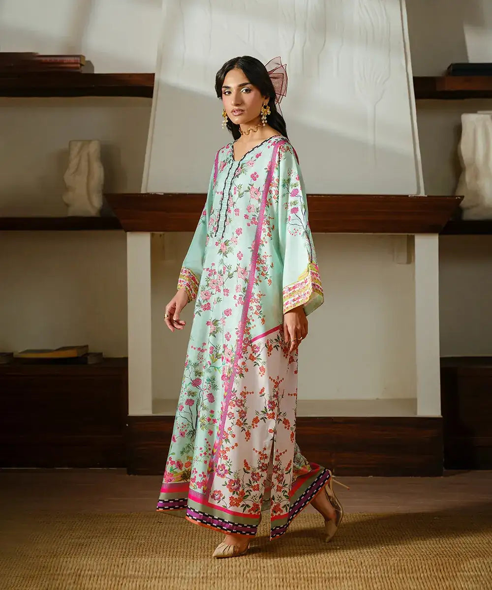 Printed Silk Lawn Kaftaan - Kross Kulture 