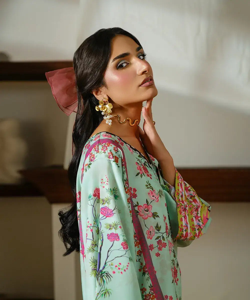 Printed Silk Lawn Kaftaan - Kross Kulture 