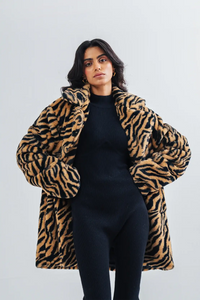 Ladies Tiger Print Long Coat - Mmall