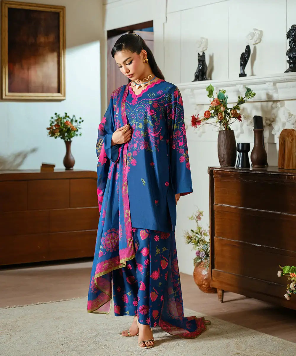2PC - Printed Silk Lawn - Kross Kulture 