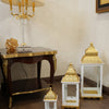 Moroccan Lanterns – White & Gold Decorative Candle Lanterns with Filigree Dome (Set of 3)