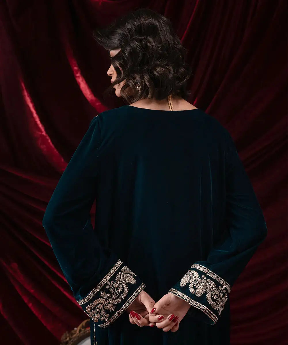 Embroidered Velvet Long Shirt - Kross Kulture 