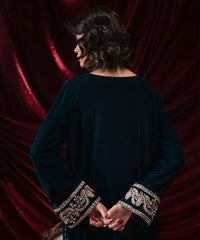 Embroidered Velvet Long Shirt - Kross Kulture 