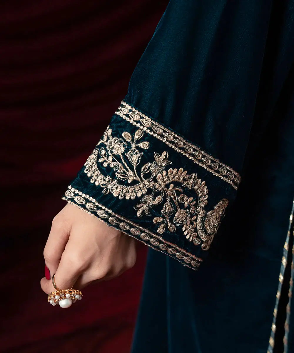 Embroidered Velvet Long Shirt - Kross Kulture 