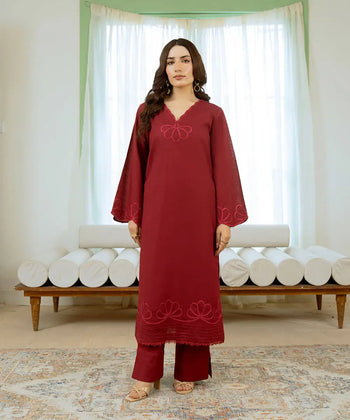 2PC - Embroidered Khaddar Suit - Kross Culture 