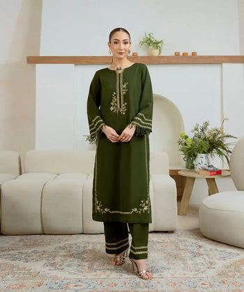 2PC - Embroidered Khaddar Suit - Kross Culture 