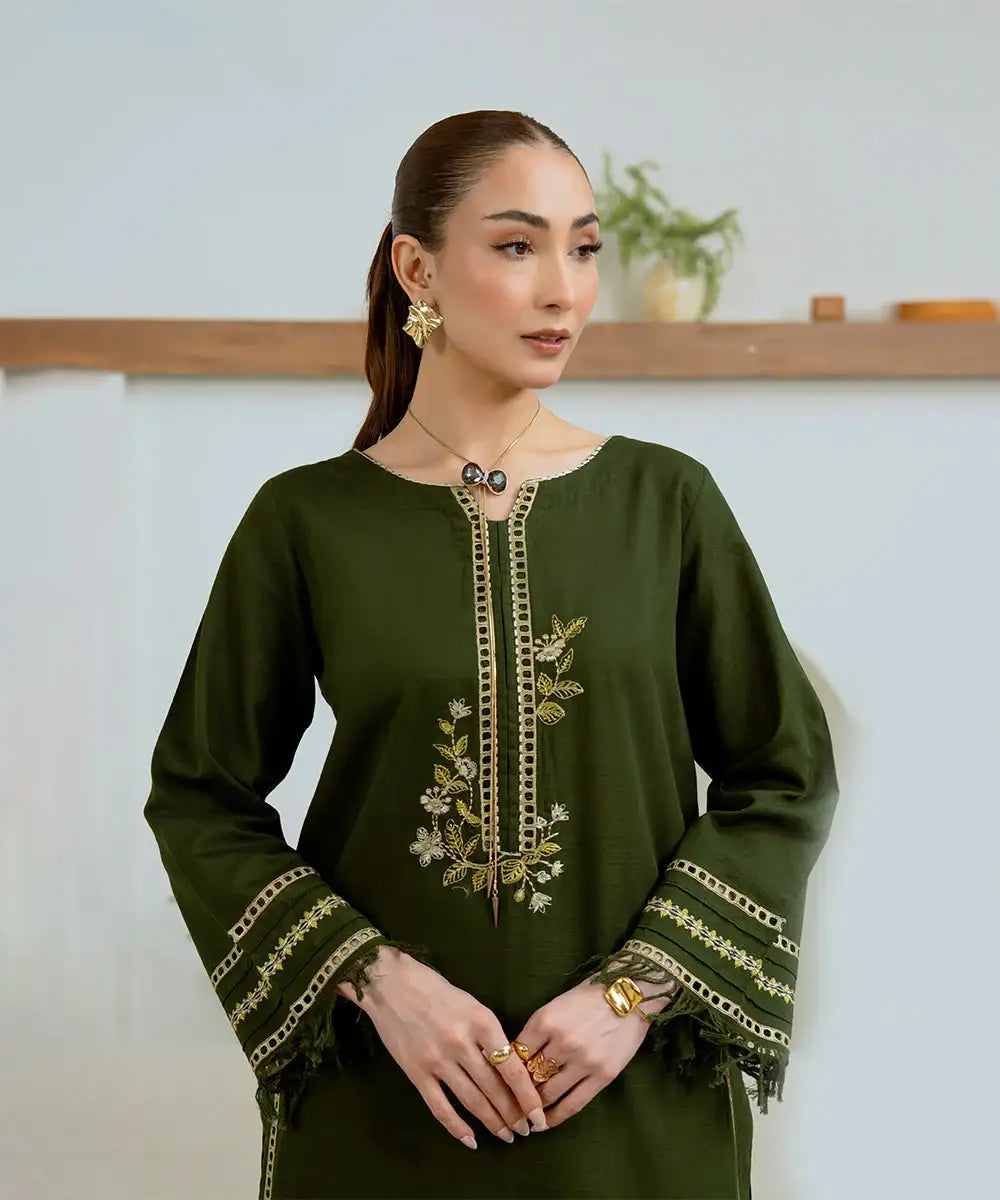 2PC - Embroidered Khaddar Suit - Kross Kulture 