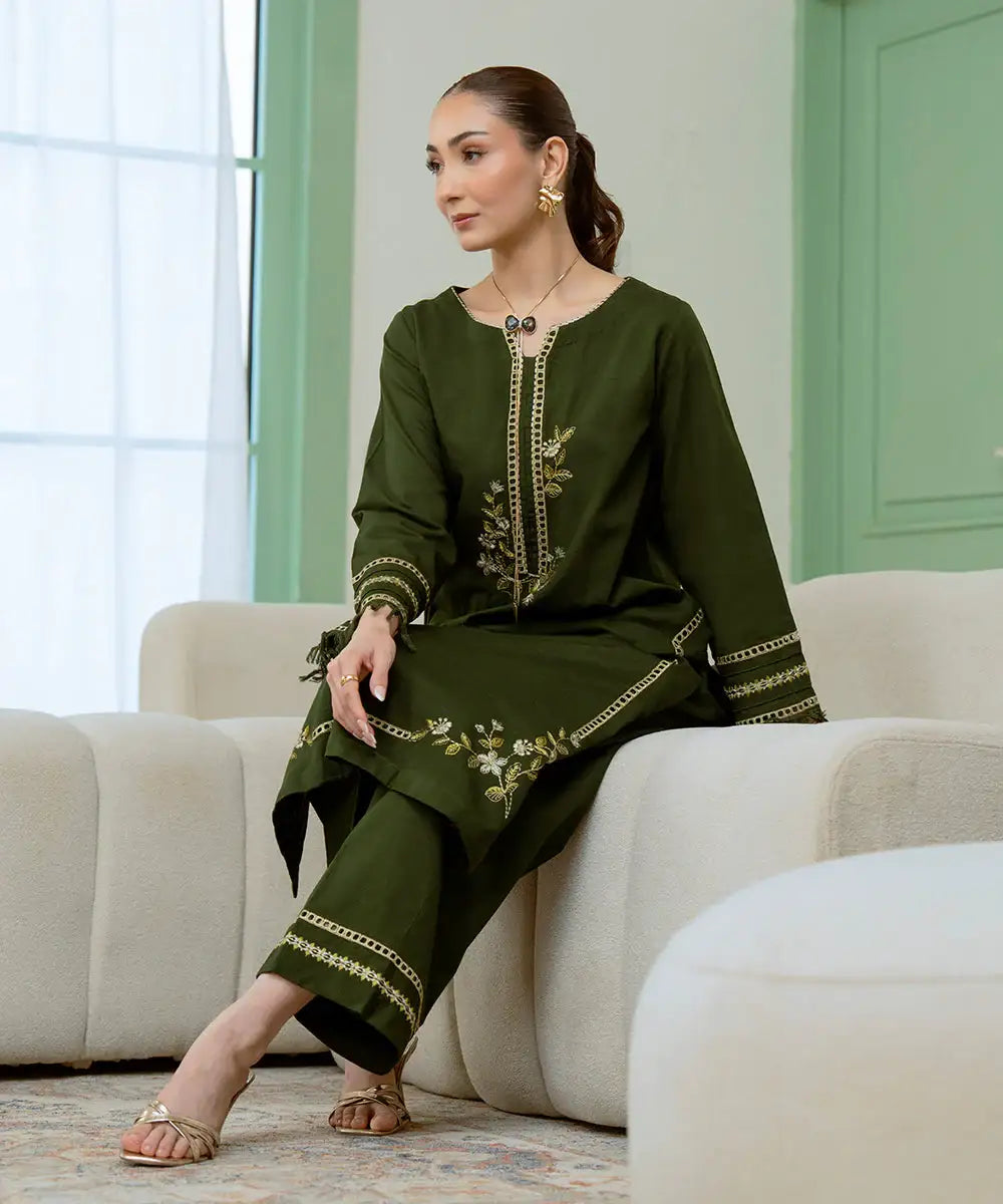 2PC - Embroidered Khaddar Suit - Kross Kulture 