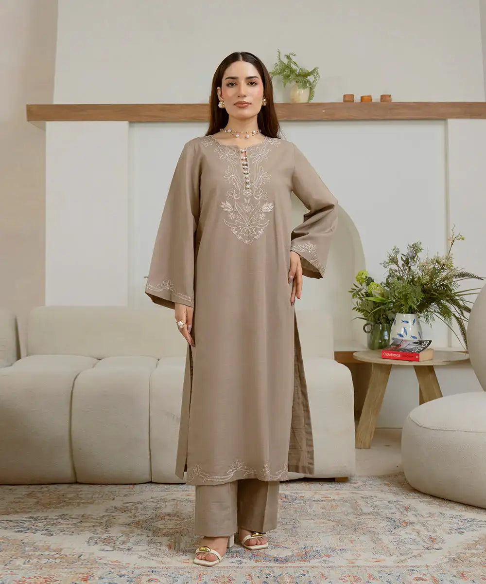 2PC - Embroidered Khaddar Suit - Kross Culture 