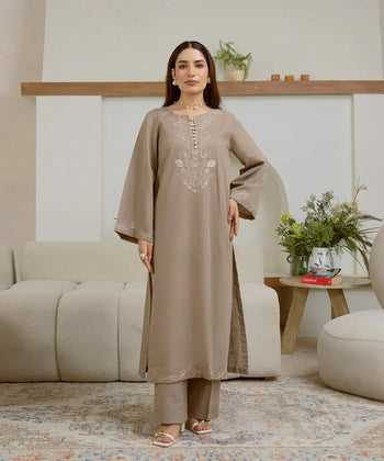 2PC - Embroidered Khaddar Suit - Kross Culture 