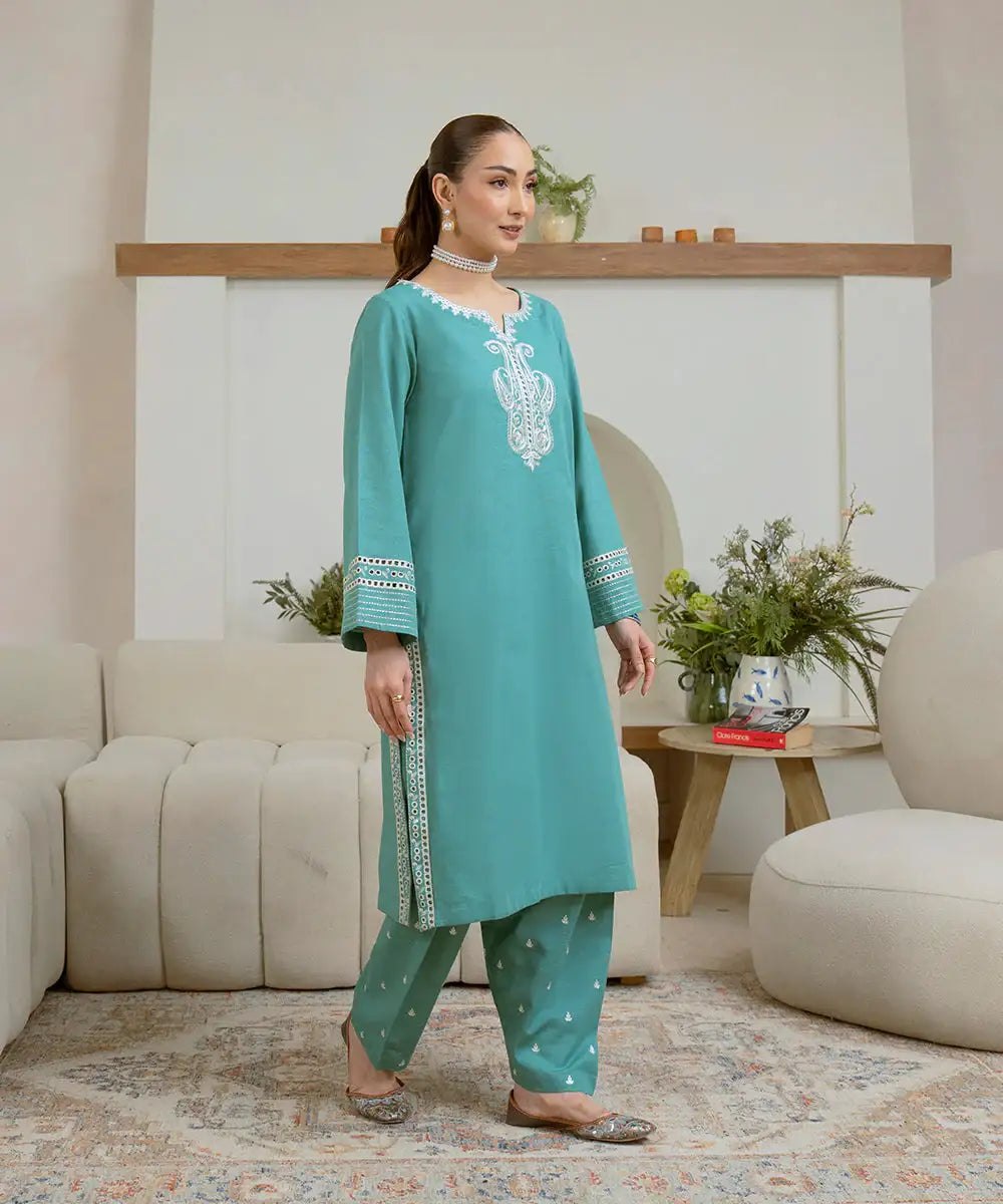 2PC - Embroidered Khaddar Suit - Kross Kulture 