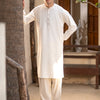 Men's Premium Ban-Embroidered Kameez Shalwar - Booski White / Classic Fit.