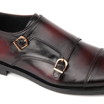 2011-Patina Blood colour Cow Leather Formal Double Monk Style - DeVogue