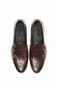 2012-Croco Cow Leather Casual Double Monk Style - DeVogue