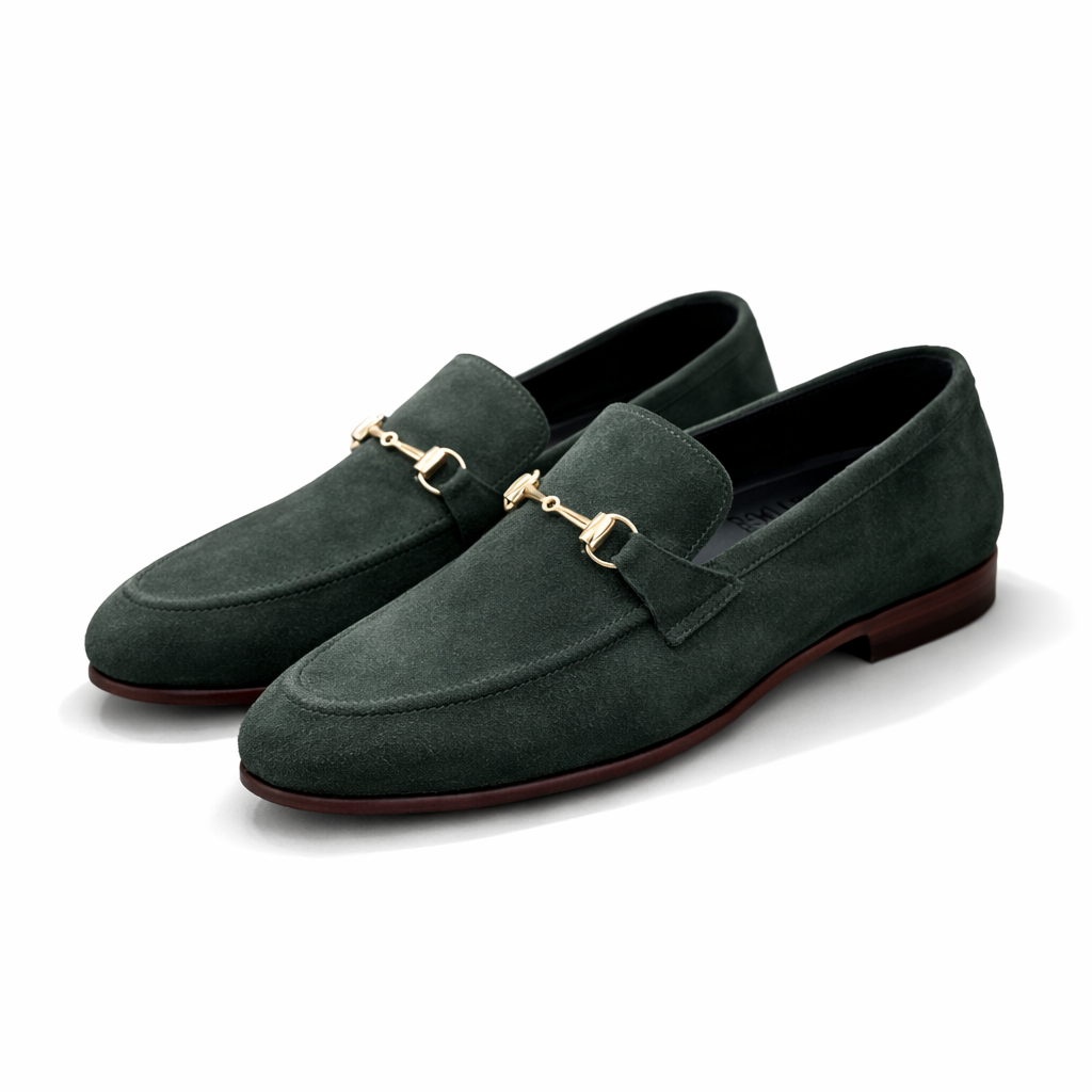 4001-Green Suede Goat Leather Formal Horse Bit Style - DeVogue
