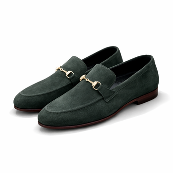4001-Green Suede Goat Leather Formal Horse Bit Style - DeVogue