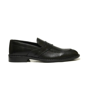 Black Cow Leather Formal Loafer Style In Rubber Sole - Mmall