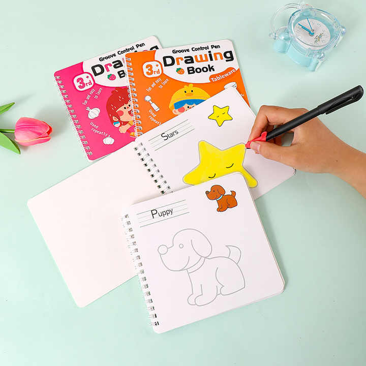 Reusable and tracing Drawing Book, Groove Control Drawing Workbook, Tracing Book for kids - Plzpapa 