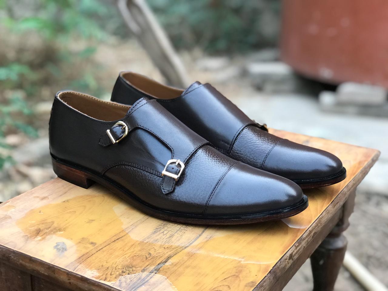 2011-Mild Brown Cow Leather Formal Double Monk Style - Devogue store