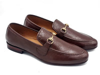 SKU:4020-Brown Grain Premium Formal leather loafers - DeVogue