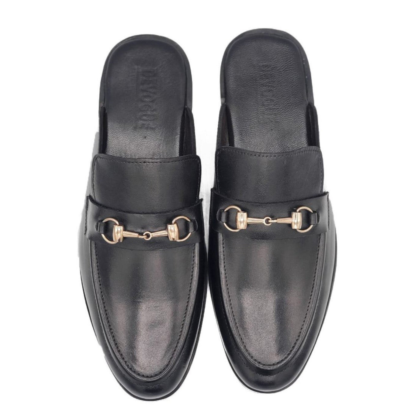 4044-Black Mule style Pure Cow Leather Shoes - DeVogue