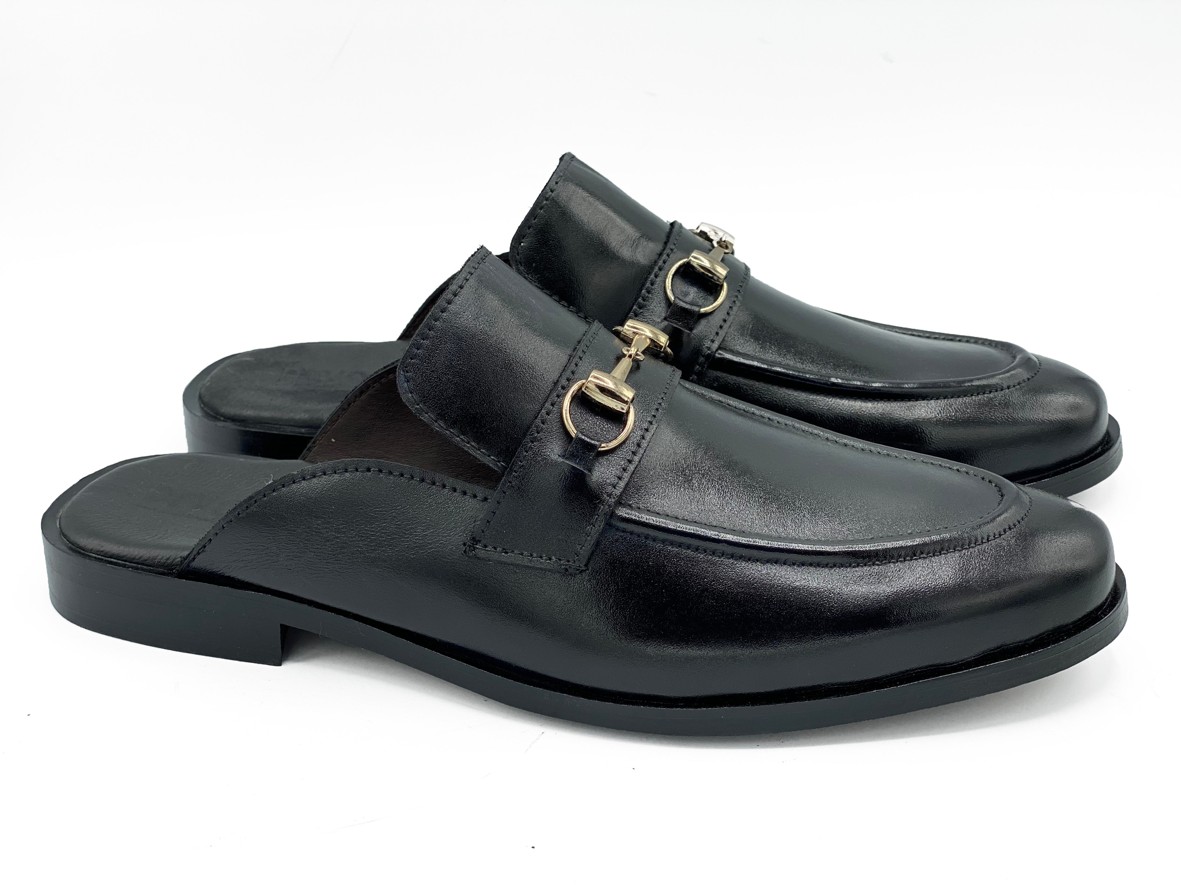 4044-Black Mule style Pure Cow Leather Shoes - DeVogue