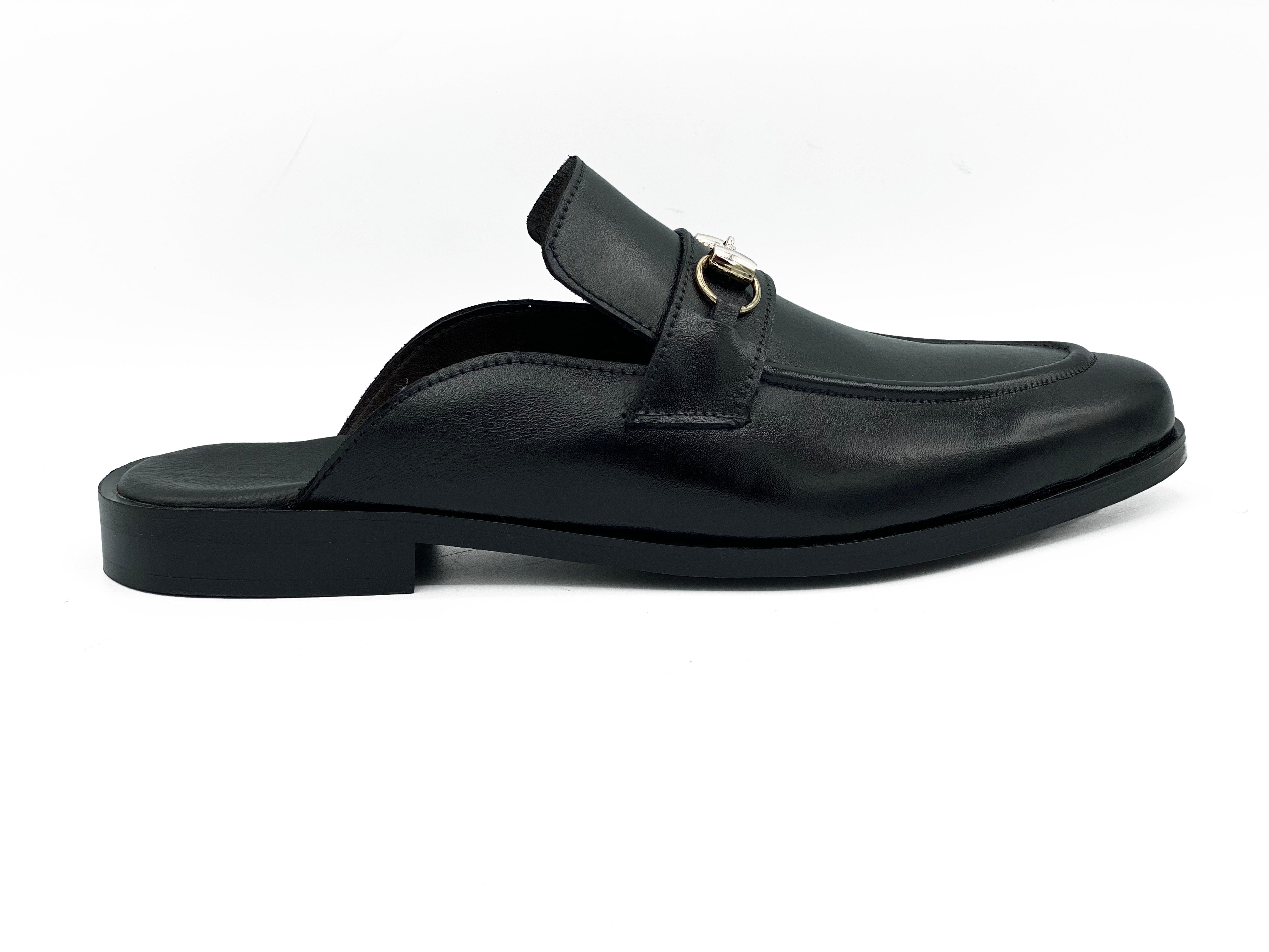 4044-Black Mule style Pure Cow Leather Shoes - DeVogue