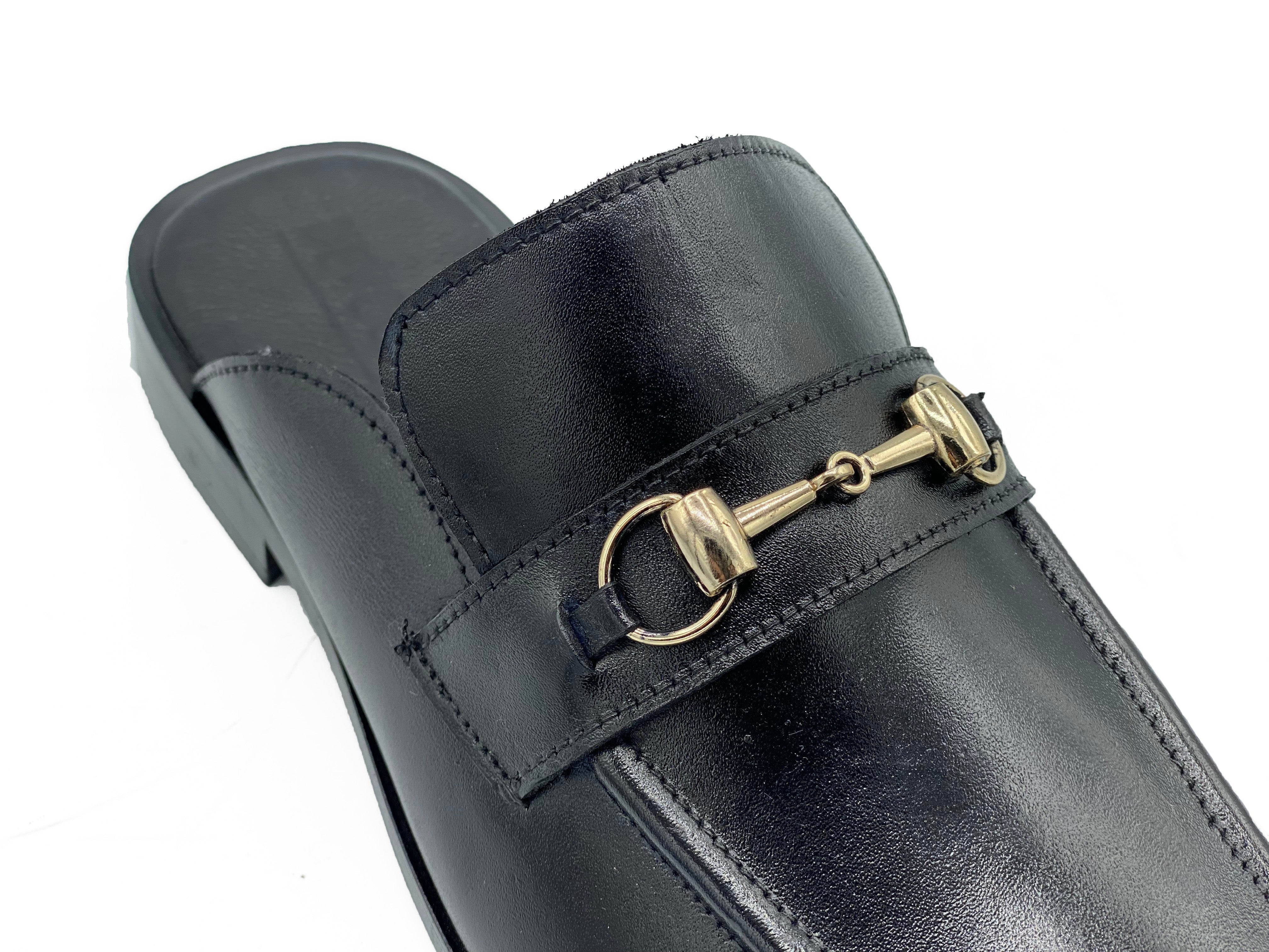 4044-Black Mule style Pure Cow Leather Shoes - DeVogue