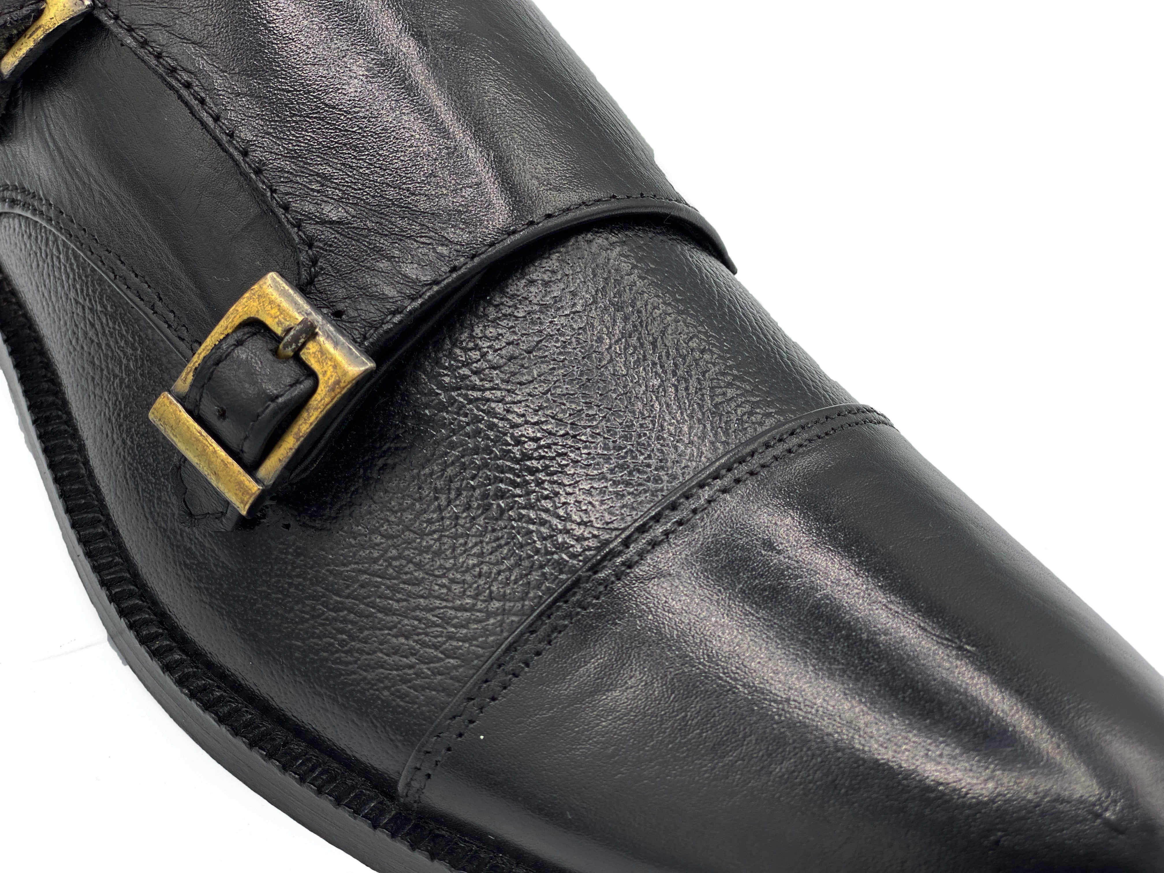 2011-Mild Black Cow Leather Formal Double Monk Style - DeVogue