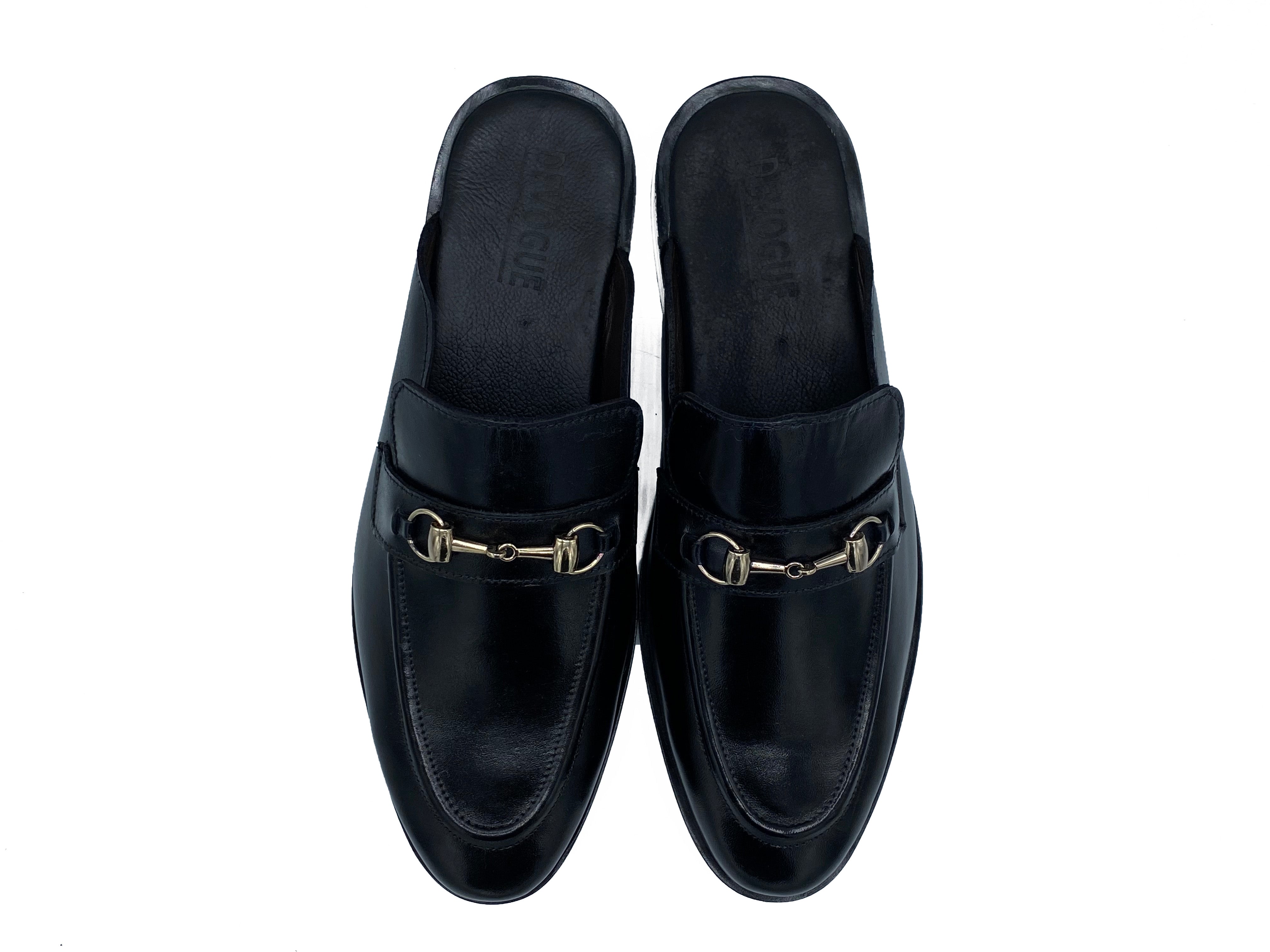4044-Black Mule style Pure Cow Leather Shoes - DeVogue