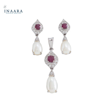 Ruby Pearl Pendant Set